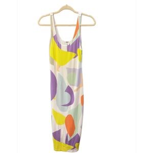 Alice + Olivia Abstract Print Midi Dress Multi Color Sleeveless Sheath Size 4